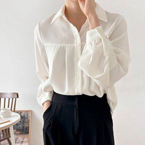 [기타]도톰한 겨울블라우스 크레이프 엠파이어 플리츠 흰셔츠
