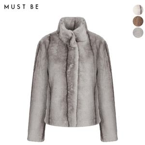 하이넥 배색 라인 에코퍼 자켓