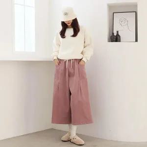 [옷자락]여자 와이드 빅사이즈 치마바지 밴딩 포켓 골덴 바지_P332565808