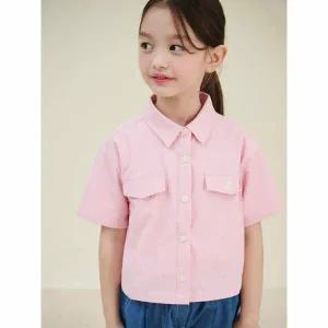 [빈폴키즈] 여아 시어서커 반소매 크롭 셔츠  핑크 (BI5365G03X)