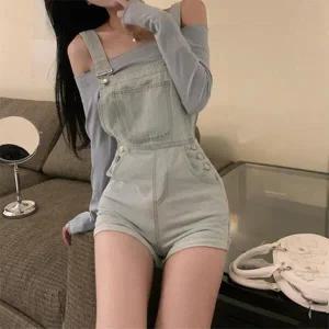 /옷자락 여자 여름 포켓 단추 연청 멜빵 점프수트