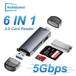 6 in 1 카드 리더기 USB3.0-유형 C SD TF 고속 전송 플래시 드라이브 지원 노트북 액세서리용 2TB OTG 어댑