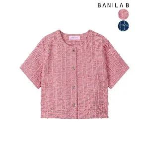 [하프클럽/바닐라비]수술 노카라 반팔 트위드자켓