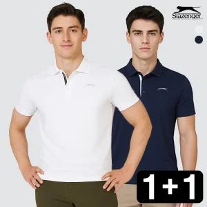 슬레진저_원플원 남성 플라켓 배색 카라 반팔티