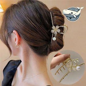 집게핀 우아한 긴머리 집게핀 큐빅 진주 장식 헤어핀