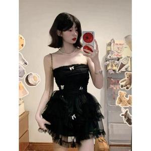 조차 파티 블랙 드레스 여성 캐주얼 코르셋 Y2k 미니 오피스 레이디 민소매 Bodycon 레이스 원피스 어