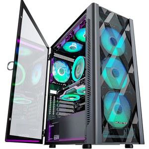 MUSETEX ATX PC 케이스 사전 설치 6 PWM ARGB 팬, 폴리곤 메쉬 컴퓨터 게이밍 케이스, 오픈 강화 유리 사이드 패널 미드 타워 USB 3.0 x 2, 블랙, NN8