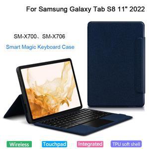 삼성 갤럭시 탭 S8 용 무선 BT 키보드 커버 11 인치 SM-X700 X706 2022 스마트 트랙 패드 키보드 케이스 스