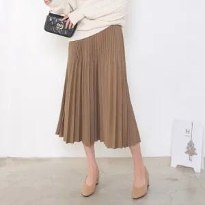 [유스타일팜]카키색상/ 울루킹스판 더블 플리츠 스커트 SHSY46