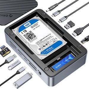 듀얼 슬롯 SSD 인클로저가 있는 ORICO 12-in-1 도킹 스테이션, M.2 NVMe 및 SATA SSD, 2.5/3.5