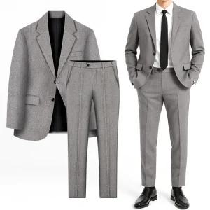 남성 정장 세트 스판 그레이 봄 가을 캐주얼 세미 정장 마이 남자 수트 셋업 자켓 바지 빅사이즈