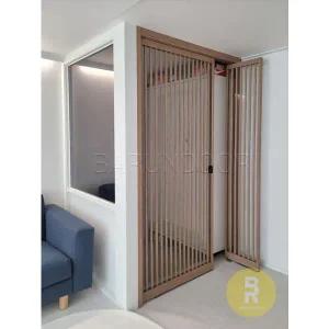 [바른도어]76번 ㄱ자중문 파티션 초슬림비대칭양개스윙 간살형 투명+미러강화유리a