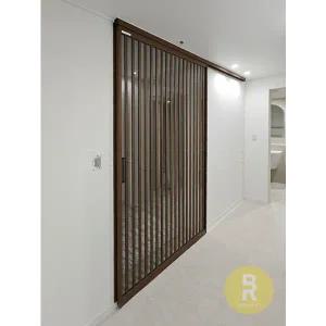 [바른도어]66번 원슬라이딩중문 간살형 영림80네츄럴브라운 투명강화유리