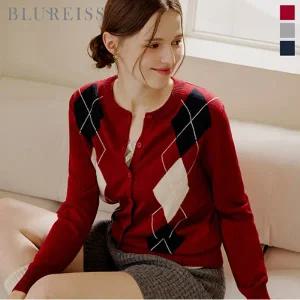 [블루레이스] 아가일 라운드넥 울니트 가디건_B5F1KC4591