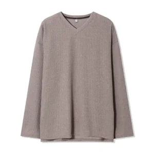 남자 가을 브이넥 옆트임 긴팔 니트티 AC-KN-Q042-베이지