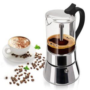 클리어 글래스 모카 포트 4컵 220ml 스테인리스 스틸 커피 메이커 코팅되지 않은 스토브탑 에스프레소 퍼콜레이터 이탈리안 클래식 스타일 브루잉 그레카 카페 머신 카페테리아 캠핑 여행