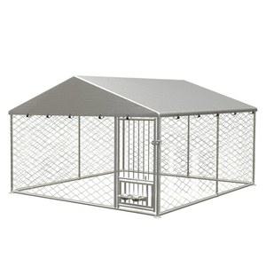 CUDALW 10X10FT 야외 대형견 사육장, 대형견을 위한 튼튼한 개 우리, 지붕이 있는 내구성 개집 울타리 및 회전식 피더 볼, 뒷마당 농장을 외부