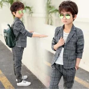 루나버블 캐주얼 체크 그레이 투피스 정장 세트 9-19호 아동 남아 어린이 키즈 주니어 초등학생 결혼식 하객 화동 행사 졸업 앨범 촬영 입학 자켓 바지 상하 회색 양복 턱시도 슈트 정장세트