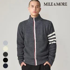 [로코엘라][마일앤모어] 크루 배색 남성 집업 니트 가디건 자켓