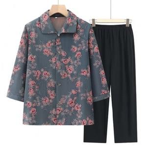 더그랜 중장년 여성 플라워 블라우 간절기 7부 소매 상의 밴딩 하의 상하세트