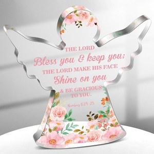 여성 천사를 위한 제리 크리스천 선물 성경 구절 책상 장식 영적 아크릴 명판 표지판에 영감을 주는 종교 피규어 생일 크리스마스 엄마 여동생 플로럴 앵글
