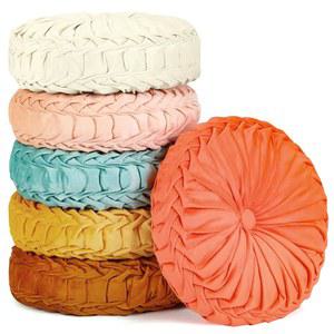 예를리커 6개 바닥 베개 쿠션 15인치 원형 벨벳 던지기 컬러풀한 유연한 대체 소파 의자 홈 오피스 교실 장식(사프론 옐로우 컬러)