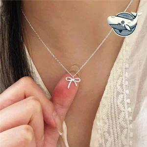 [골드스마일]리본 디자인 실버 목걸이 여성 악세서리 데일리 연출 패션 목걸이