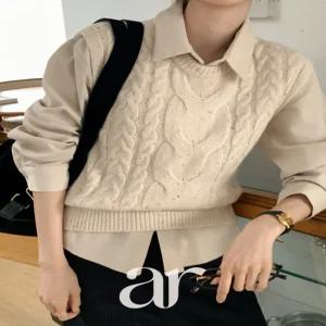 (레이어드템/도톰포근/클래식무드) 멜티유 꽈배기 라운드 니트 베스트 vs495