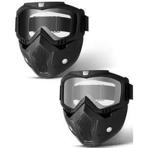 프렌다 2피스 오토바이 고글 헬멧 착용 안경, 얼굴 커버 포함 (회색, 투명)