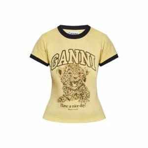 크롭 레오파드 반팔 티셔츠 옐로우 여성 T4256 372
