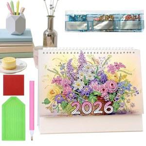 캘린더 - 2026 장식용 12개월 페인팅 날짜 플래너, 데스크탑 캘린더, 반짝이는 예술적 디자인, 사용하기 쉬운 정리함 청소년 공예 초보 예술가 교사