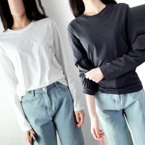 블랙티셔츠 여자 긴팔 무지티 봄 가을 간절기 기본 레이어드 면티 흰티