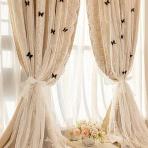쉬폰 커튼 암막 방풍 침실용 원단 레이어 빌라 드레이프 거즈 붙이는 이중 공주 화려한