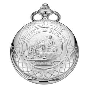 클래식 실버 기계식 포켓 워치, 남성용 체인 박스가 있는 로마 숫자 워치