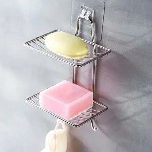 욕실 비누 받침대 접착식 벽걸이 물빠짐 무타공 비누 받침대 스텐 다용도 욕실정리선반 스텐레스 수세미
