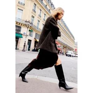 [정품] 자라 자켓 데일리 야상 아웃터 ZARA 부클 더블 브레스트 세미 롱 코트 - 다크 브라운