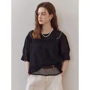 [마쟈]체인 네트 뷔스티에 레이어드 쉬어 블라우스_P401573992