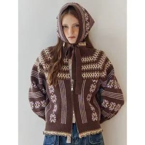 [마쟈]노르딕 패턴 니트 집업 가디건 스카프 세트_P409752760