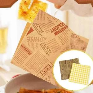 노란체크 왁스페이퍼 포장지 50매입 샌드위치 식품