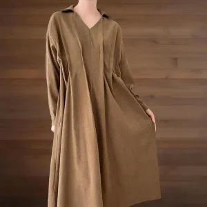 여성 빅사이즈 브이넥 카라 핀턱 롱원피스 겨울 하객룩