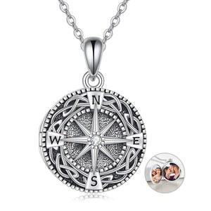 사진 925 스털링 실버 켈틱 매듭 나침반 목걸이 졸업 선물 여성 남성용 주얼리