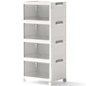 뚜껑이 있는 COLEFUN 보관함, 서랍이 4단 적층형 휠-1 접이식 플라스틱 보관함 4팩, 옷장 거실 침실 사무실용 23QT 컨테이너.
