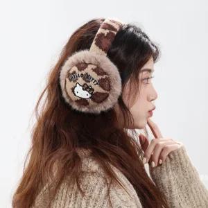 헬로키티 레오파드 귀마개 브라운 메일라드 플러시 호피무늬 겨울 방한템 산리오