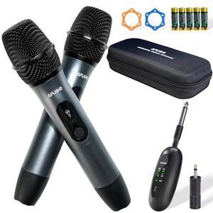 노래, 연설, 노래방, AA 배터리가 금속 블루용 마이크 앰프, 수신기, 케이스, 수납 PA AFUOO 무선 시스템, 듀얼 기기용 세트 2팩, 포함된 노래방 네이비