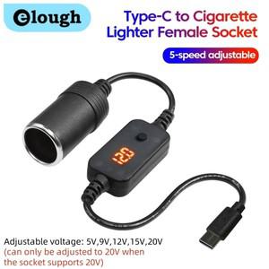 Elough Type-C-담배 라이터 암 소켓 5V 9V 12V 20V 가변 전압 변환기 전원 어댑터 PD 케이블 익스텐더