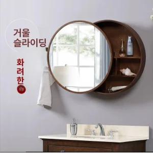 화장실 원형 상부장 원목 거울 욕실 장식장 수건장 수납장 벽