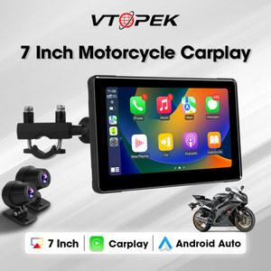 Vtopek 7''오토바이 자동차 DVR 대시 캠 무선 Carplay 안드로이드 자동 GPS 네비게이션 IPX7 방수 블루투스 스크린 모토 모니터
