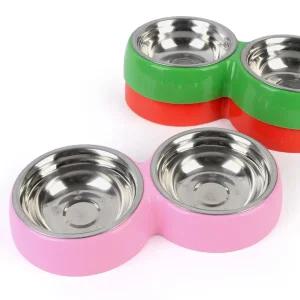 2구 원형 애완용 스틸 식기 애견밥그릇 애완 스텐식기