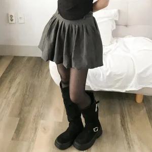 [입꼬][속바지O]아키 펌킨 벌룬 벨트 스웨이드 플리츠 미니스커트