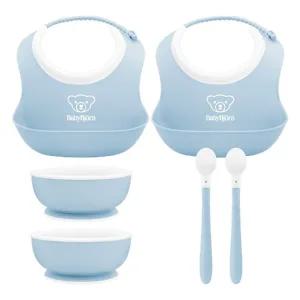 베이비뵨 베이비 유아용 이유식 3종 파우더블루 피딩세트X2개 / 턱받이 빕 (스몰), 스푼, 볼 그릇